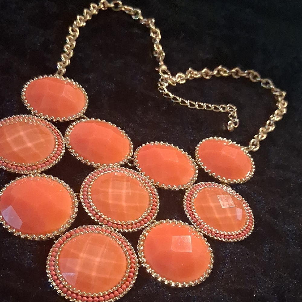 Charming Charlie Orange and Gold Necklace Statement Piece